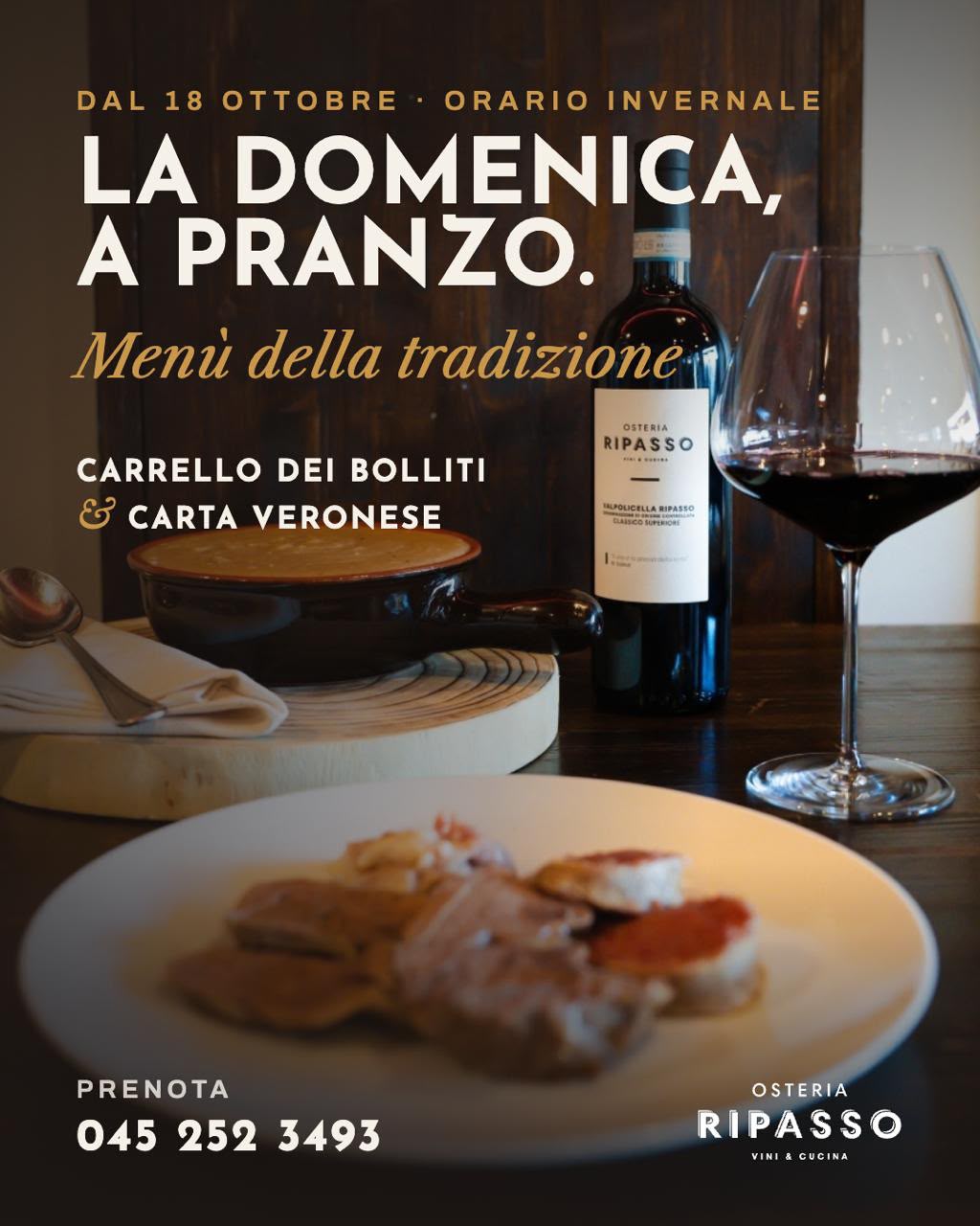 Osteria Ripasso, la domenica a pranzo dal 18 ottobre